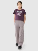 Spodnie i spodenki dla dziewczynek - 4F Spodnie dresowe z szerokimi nogawkami dziewczęce - beżowe 122 (6-7 lat) - miniaturka - grafika 1