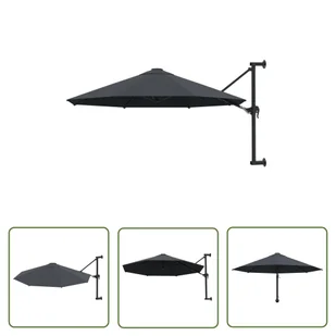 The Living Store Parasol ścienny na metalowym słupku - 300 cm - antracytowy - Parasol - Parasole ogrodowe - miniaturka - grafika 1