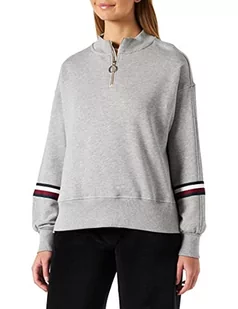 Tommy Hilfiger Damska bluza z zamkiem błyskawicznym RLX GLB STP 1/2, jasnoszara HTR, XL - Bluzy damskie - miniaturka - grafika 1