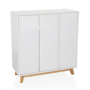 hjh LIVING Komoda Highboard z 2 szufladami, 3 drzwi, komoda ESTHA w stylu skandynawskim, Soft-Close, bez uchwytów, szafka z drewnianymi nogami, biała - Komody dla dzieci - miniaturka - grafika 1