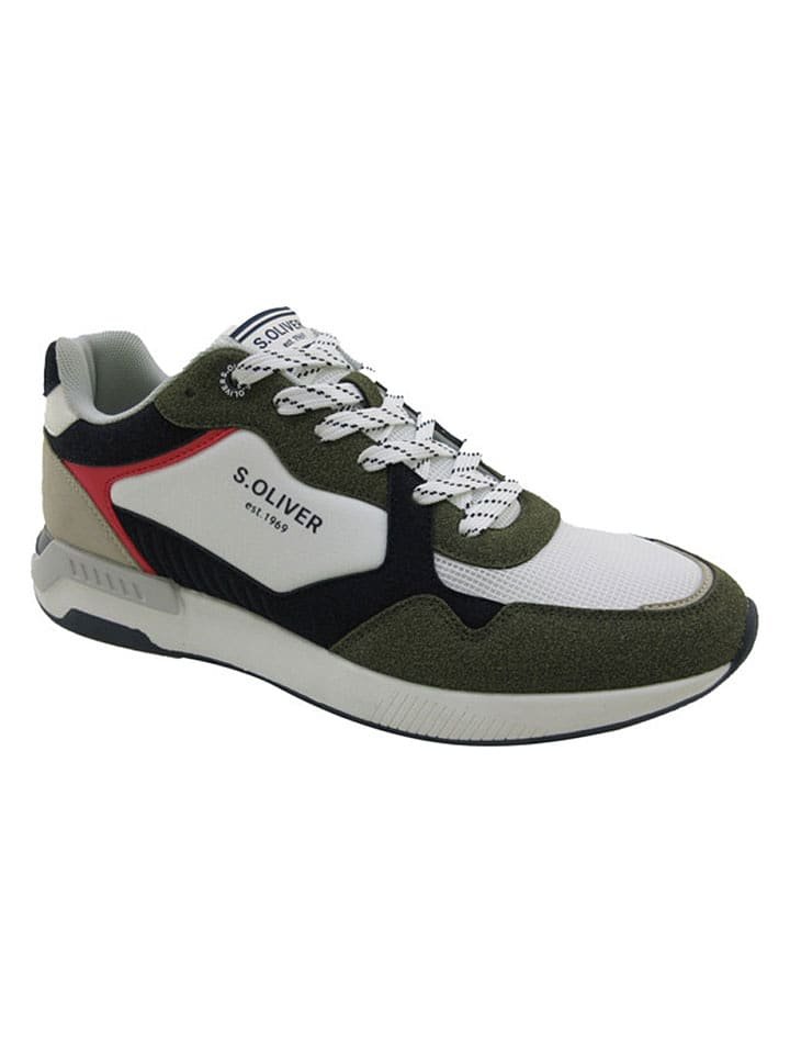 s.Oliver Sneakersy w kolorze oliwkowo-kremowym