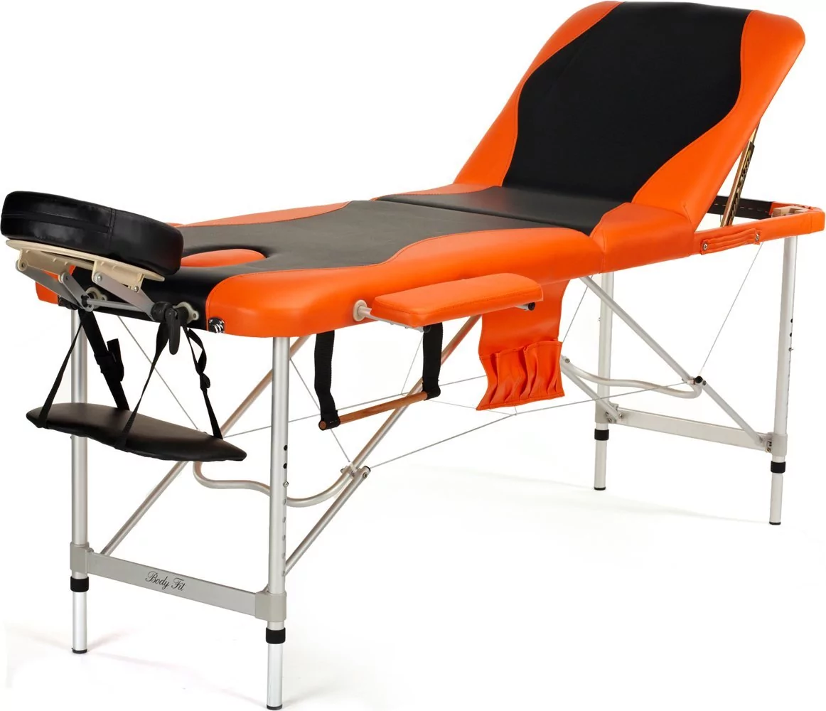 BODYFIT Łóżko do masażu 3 segmentowe aluminiowe BODYFIT, czarno-pomarańczowe, 212x82 cm