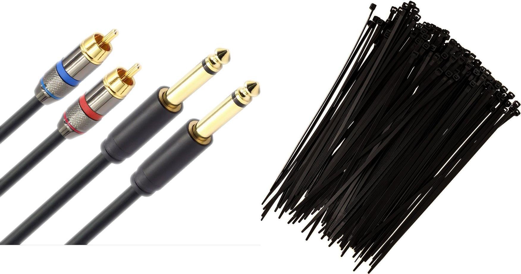 Kabel Mozos Kabel Mozos Jack 6.3mm - RCA Cinch x2 3m czarny MCABLE-2JT2R + Opaska zaciskowa Czarny 100 sztuk MCABLE-S