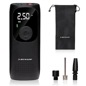 Akcesoria motoryzacyjne - Dunlop Przenośna sprężarka powietrza 150 PSI - Bezprzewodowa pompka do opon z portem USB-C - Pompa rowerowa do wszystkich wentyli - Pompka do piłek - Sprężarka 10 bar z manometrem - Czarny - miniaturka - grafika 1