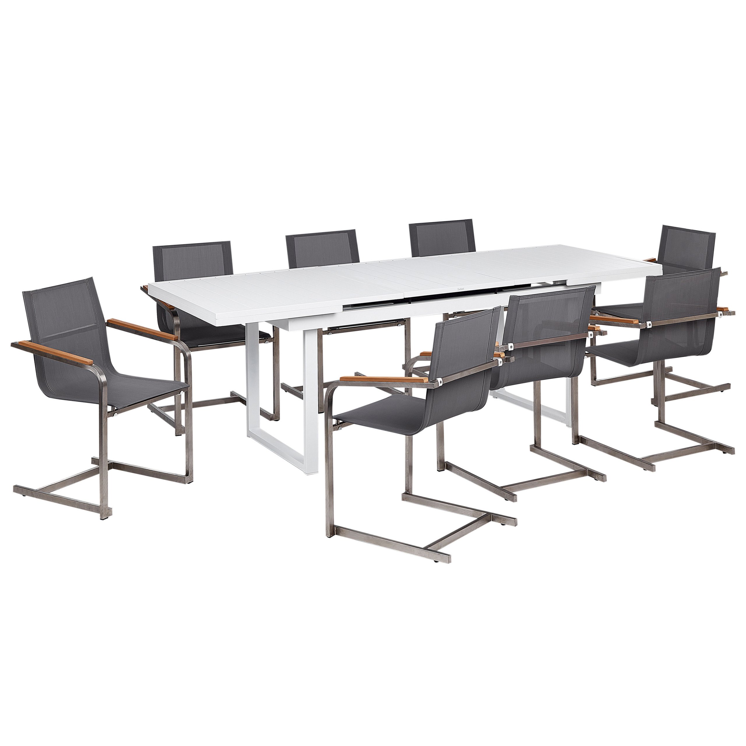 BELIANI Zestaw ogrodowy stół rozkładany i 8 krzeseł biało-szary aluminium stal nierdzewna meble ogrodowe nowoczesny