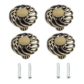 Zawiasy, okucia i inne akcesoria - 4 antyczne uchwyty meblowe z brązu, zabytkowe klamki do drzwi w kształcie klatki z motywem rzeki, ze śrubami do szuflad, drzwi i rzek. - miniaturka - grafika 1