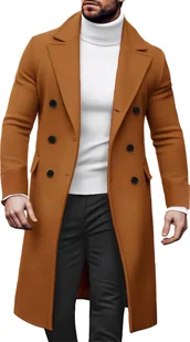 Płaszcz męski jesienno-zimowy długi trencz slim fit dwurzędowy płaszcz zimowy klapy płaszcz męski casual biznesowa kurtka zimowa, mężczyźni, ceglasta czerwień, L - Płaszcze męskie - miniaturka - grafika 1