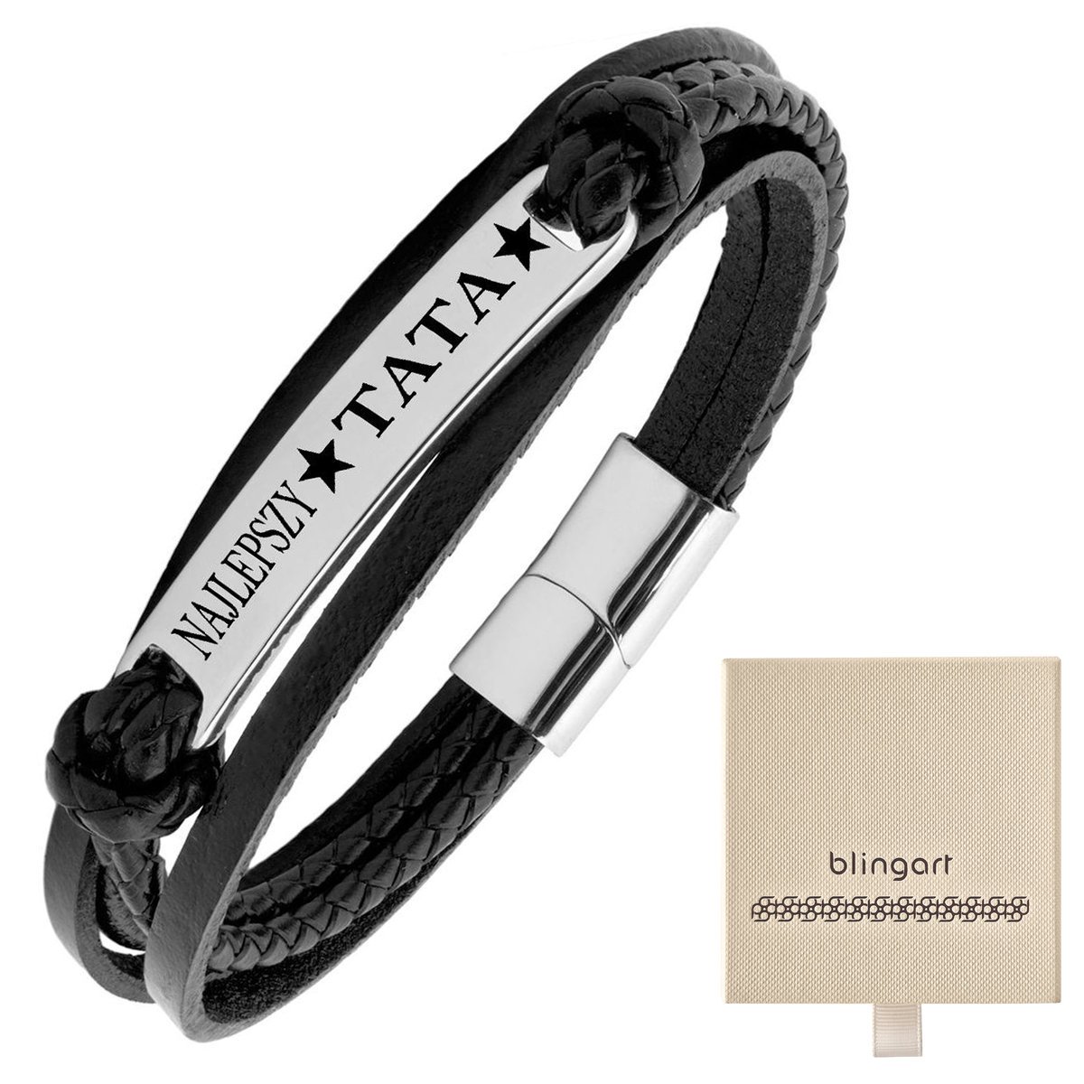 Bransoletka męska skórzana z GRAWEREM plecionka