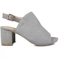 Sandały damskie - Sandały Damskie Na Obcasie Miros Szare Wygodne Lekkie Na Słupku Skórzane Zamszowe Na Lato Otwarte 40 - miniaturka - grafika 1