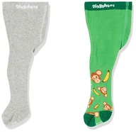 Koszulki i topy damskie - Playshoes Unisex dziecięce AFFE 2-częściowy zestaw rajstop zielono-szarych, normalne - miniaturka - grafika 1