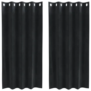 Zasłony vidaXL Czarne Poliester 140 x 175 cm Ozdobne wstawki - Zasłony - miniaturka - grafika 1