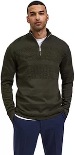 Swetry męskie - SELECTED HOMME SLHMAINE LS sweter męski z dzianiny z zamkiem błyskawicznym do połowy długości Noos, Forest Night, XL, FOREST NIGHT, XL - grafika 1
