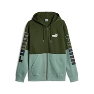 Bluzy męskie - Bluza z kapturem męska Puma POWER COLORBLOCK FL zielona 67591131-XXL - miniaturka - grafika 1