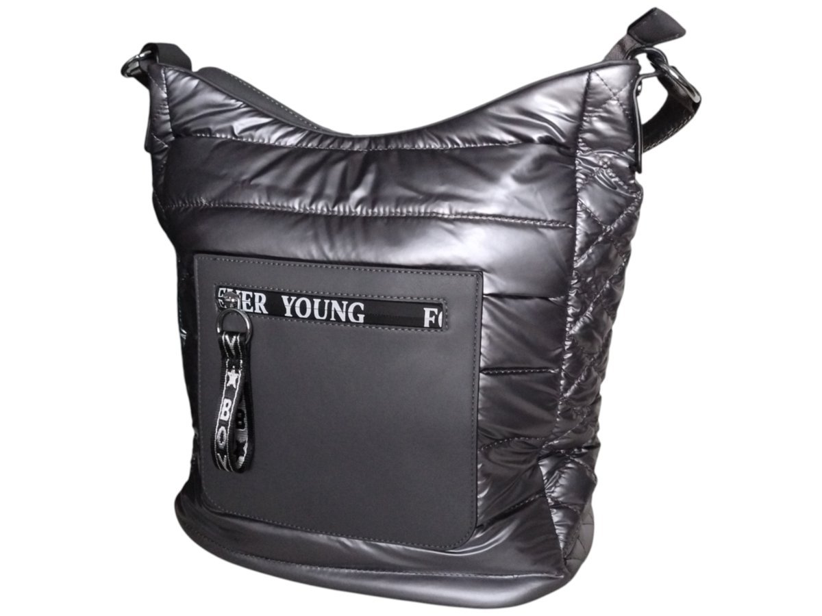 Duża Grafitowa Torebka Damska Pikowana Na Ramię I Przez Ramię Lekka Miejska