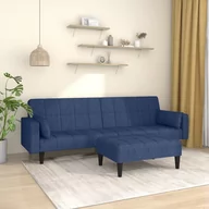 Sofy i kanapy - Lumarko 2-os. kanapa z 2 poduszkami i podnóżkiem, niebieska, tkanina - miniaturka - grafika 1