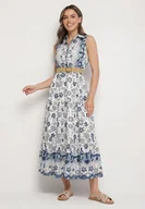 Sukienki - Niebieska Bawełniana Sukienka o Koszulowym Kroju Bez Rękawów z Paskiem Mirulenia - miniaturka - grafika 1