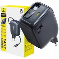 Ładowarki do telefonów - Ładowarka Baseus Ładowarka sieciowa EnerCore CJ11 45W z portem USB-C i ze zwijanym kablem USB-C - czarna - miniaturka - grafika 1