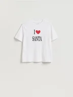 Koszulki i topy damskie - Reserved - T-shirt ze świątecznym motywem - biały - miniaturka - grafika 1