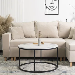 Stolik Kawowy CONNY MAX 80 cm Biały Marmur/Czarny Nowoczesny Glamour - Ławy i stoliki kawowe - miniaturka - grafika 1
