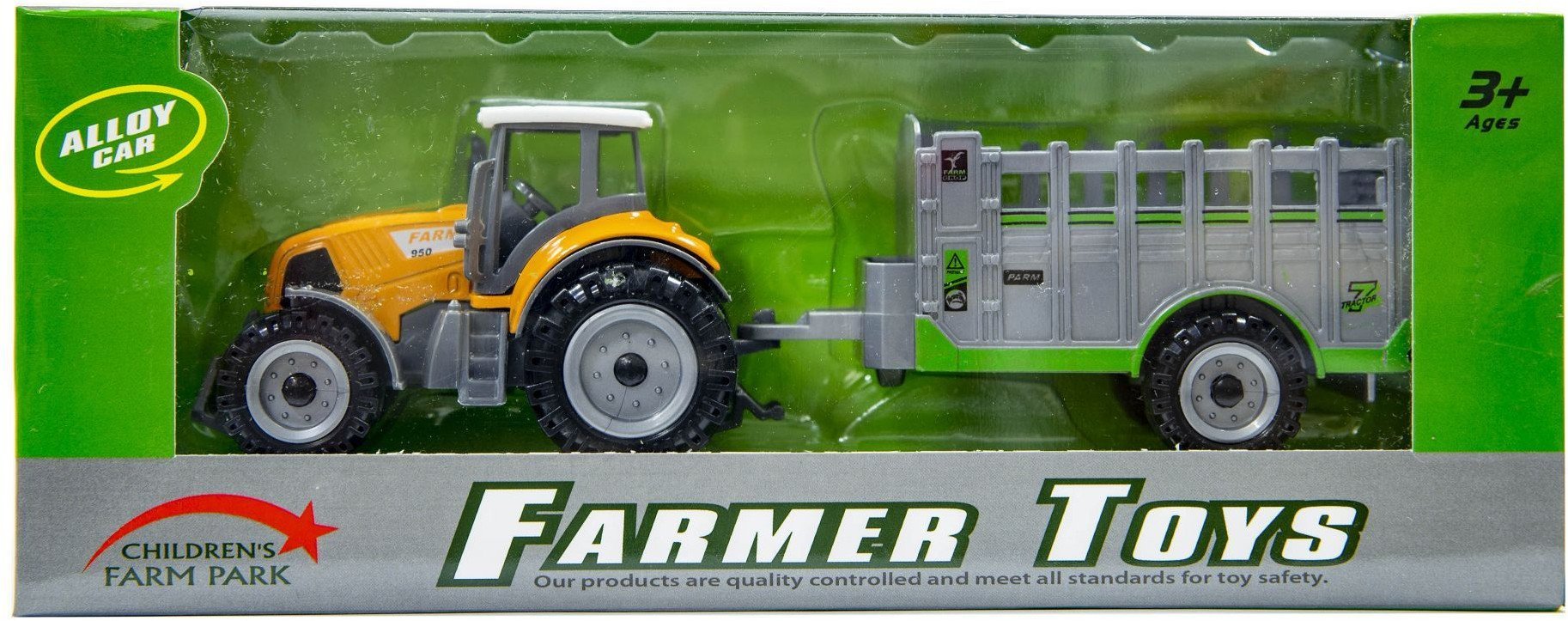 Traktor z przyczepą pomarańczowy