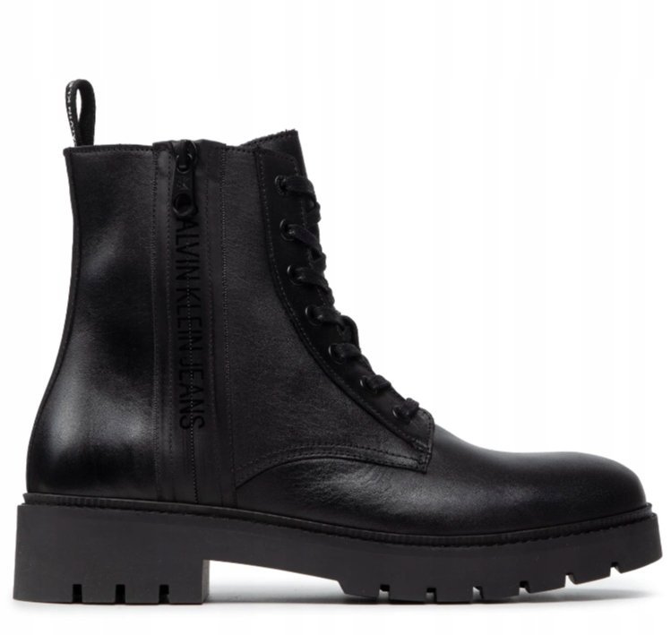 Calvin Klein Jeans Trzewiki Męskie Skórzane Z Zamkiem Logo 42 3F4G4* Tna