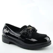 Półbuty damskie - S.Barski HY51-319 damskie półbuty mokasyny czarne lakierki - miniaturka - grafika 1