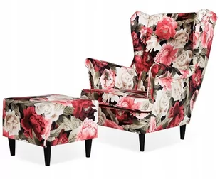 Fotel Uszak z podnóżkiem w kwiaty stylu angielskim - Fotele - miniaturka - grafika 1