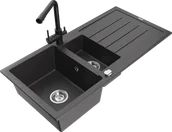 Zlewozmywaki z baterią - Mexen Andres zlewozmywak granitowy 1,5-komorowy z ociekaczem i baterią kuchenną Duero, czarny nakrapiany - 6515-76-671600-70 - miniaturka - grafika 1