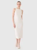 Sukienki - 4F Sukienka z prążkowanej dzianiny damska - biała L - miniaturka - grafika 1