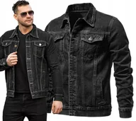 Kurtki męskie - KURTKA MĘSKA JEANSOWA KATANA CZARNA KLASYCZNA PROSTA 010 - M - miniaturka - grafika 1