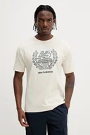 Koszulki męskie - New Balance t-shirt bawełniany męski kolor beżowy z nadrukiem MT51974LIN - miniaturka - grafika 1