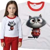 Piżamy dla dziewczynek - Piżama dziecięca Kot Z Lampkami Choinkowymi Śmieszna Mina Święta 98/104 - VoloDonum - miniaturka - grafika 1