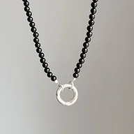 Naszyjniki - Naszyjnik ZAPIĘCIE KOŁO spinel CZERŃ kamienie naturalne czarny - miniaturka - grafika 1