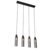 Lampy sufitowe - QAZQA Moderne hanglamp zwart met smoke glas 4-lichts - Stavelot - miniaturka - grafika 1