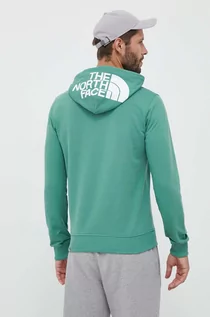 Bluzy męskie - The North Face bluza bawełniana męska kolor zielony z kapturem gładka - grafika 1