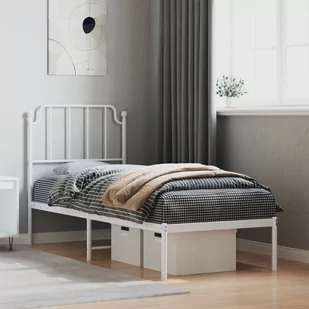 Metalowa rama łóżka z wezgłowiem, biała, 80x200 cm Lumarko! - Łóżka - miniaturka - grafika 1