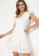 Sukienki - Biała Sukienka z Bawełny o Haftowanym Wykończeniu i Rozkloszowanym Kroju Laveria - miniaturka - grafika 1