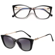 Okulary korekcyjne, oprawki, szkła - 2w1 Okulary damskie do komputera + nakładka przeciwsłoneczna na magnes Clip-On 25161A czarny/szary - miniaturka - grafika 1