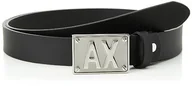 Paski - Armani Exchange Casual Leather, pasek z logo Buckle Belt, czarny, jeden rozmiar - miniaturka - grafika 1
