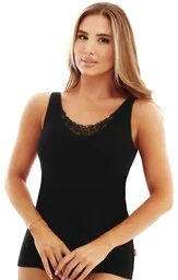 Koszulka damska bawełniana z koronkową aplikacją duże rozmiary czarna Libby+ Emili - Bielizna nocna - miniaturka - grafika 1