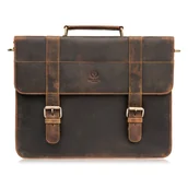 Teczki i aktówki - TORBA MĘSKA NA RAMIĘ SKÓRZANA AKTÓWKA VINTAGE BRĄZOWA PAOLO PERUZZI T-99-HBR - miniaturka - grafika 1