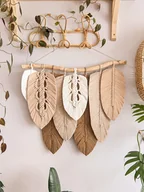 Dekoracje domu - Beżowa dekoracja na ścianę w stylu boho / skandynawskim, plecione liście - miniaturka - grafika 1