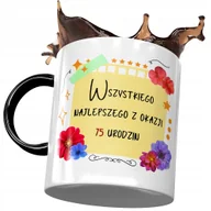 Kubki - Kubek Czarny na Urodziny 75 75te 75-te Prezent z Nadrukiem ze Zdjęciem+ Opakowanie na prezent (wzór 01) - miniaturka - grafika 1