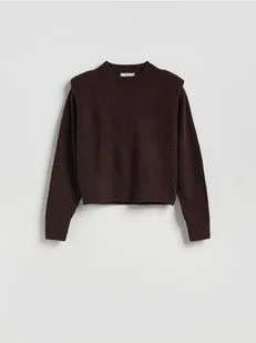 Reserved - Sweter z poduszkami na ramionach - brązowy - Swetry damskie - miniaturka - grafika 1