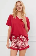 Piżamy damskie - Piżama damska na krótki rękaw i krótkie spodni Evora, Kolor czerwono-ecru, Rozmiar S, Italian Fashion - Primodo.com - miniaturka - grafika 1