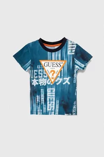 Koszulki dla chłopców - Guess t-shirt bawełniany dziecięcy kolor niebieski wzorzysty - grafika 1
