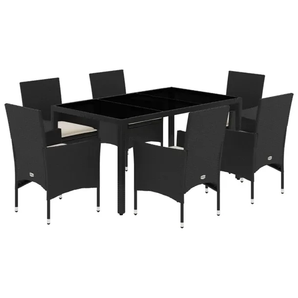 Zestaw mebli ogrodowych rattan PE czarny 150x90x75 cm + 6 krzeseł 53x61x83