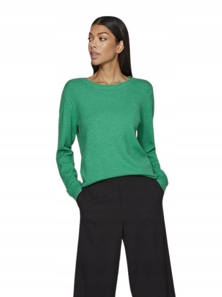 VILA SWETER ZIELONY GŁADKI Z OKRĄGŁYM DEKOLTEM I DŁUGIM RĘKAWEM S JQA