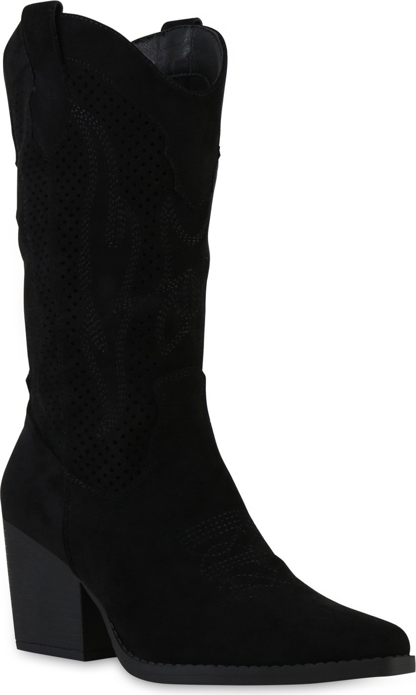 VAN HILL damskie botki kowbojki buty koronki hafty wycięcia buty 841524, Kolor: Czarny, Rozmiar: 42