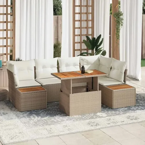 Zestaw Sofy Ogrodowej Rattan Beżowo-Biały 5-Częściowy 40-80x2x60 cm